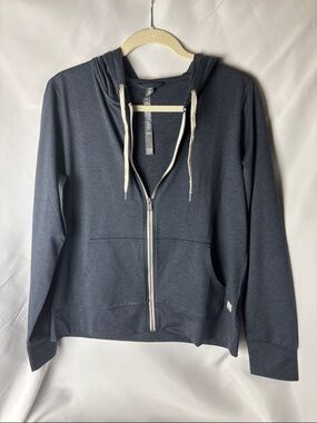 Vuori Classic Zip-Up Hoodie in Dark Navy with Contrast Drawstrings